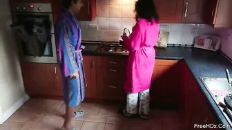 His GF Sucking Him Off While Cooking In The Kitchen