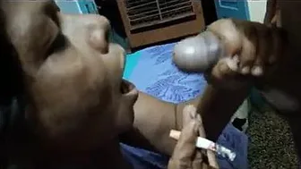 Married Bhabi Smoking While Giving Sloppy Wet Blowjob To Him