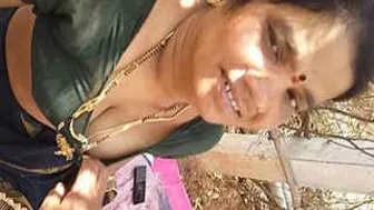 Mature Aunty Giving Outdoor Blowjob Showing Off Her Big Tits