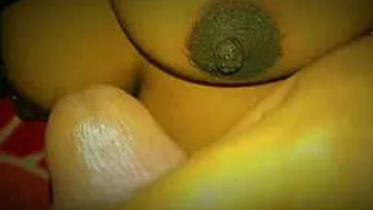 Hairy Pussy Wife With Dark Nipples Fucked Close Up Creampie