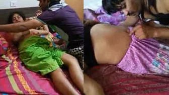 Married Bhabhi Sharing Her Body With Two Guys Pressing Boobs