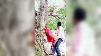Village Couple Fucking Outdoors Under The Trees Getting Caught