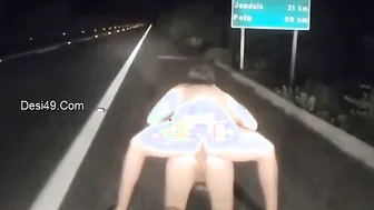 Horny Couple Fucking In Car Parked On Empty Highway At Night
