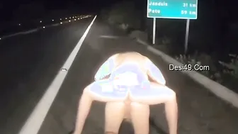 Horny Couple Fucking In Car Parked On Empty Highway At Night