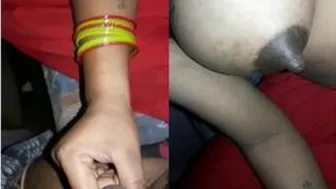 Village Wife Stroking His Cock While He Plays With Her Big Boobs