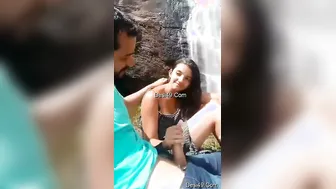 Young Lovers Kissing Deeply Before She Jerks Him Outside