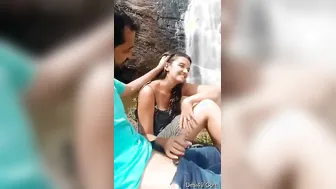 Young Lovers Kissing Deeply Before She Jerks Him Outside