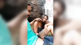 Young Lovers Kissing Deeply Before She Jerks Him Outside