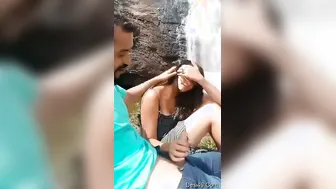 Young Lovers Kissing Deeply Before She Jerks Him Outside