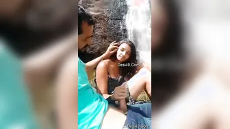 Young Lovers Kissing Deeply Before She Jerks Him Outside