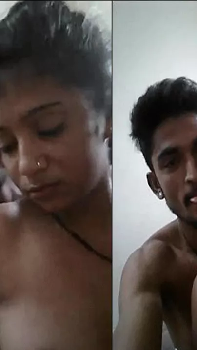 Amateur Desi Topless hotty giving a kiss her bf in selfie video