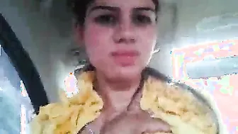 Punjabi big boobs show of a glamorous girlfriend in a car