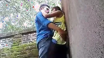 Desi legal age teenager paramours hawt standing quicky sex in outdoors