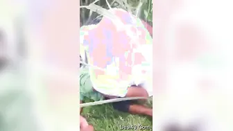 Married Slut Taking Two Guys Outdoors Behind The Village Field