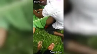 Married Slut Taking Two Guys Outdoors Behind The Village Field