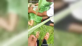 Married Slut Taking Two Guys Outdoors Behind The Village Field