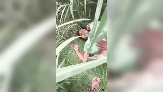 Married Slut Taking Two Guys Outdoors Behind The Village Field