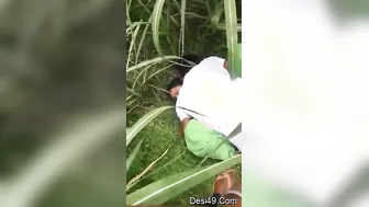 Married Slut Taking Two Guys Outdoors Behind The Village Field