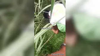 Married Slut Taking Two Guys Outdoors Behind The Village Field