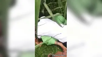 Married Slut Taking Two Guys Outdoors Behind The Village Field