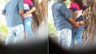 Lovers Fucking Standing Up Against The Wall In Quiet Park Spot