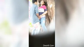 Lovers Fucking Standing Up Against The Wall In Quiet Park Spot