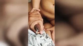 Cute Girlfriend Giving Handjob After Squeezing His Cock