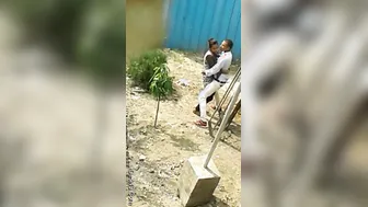 Horny Lovers Fucking Outdoors Behind House Getting Wild Together