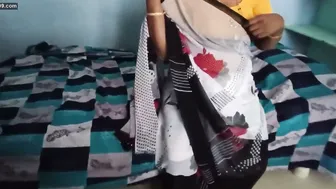 Saree Aunty Riding Stepbrother Hard Showing Her Hairy Pussy