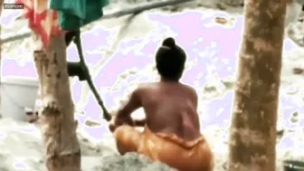 Catching Village Aunty Bathing Naked Outdoors By The River