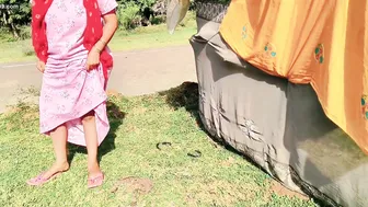 Village Aunty In Red Lingerie Fucked Outdoor By Younger Lover