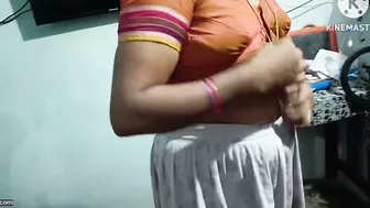 Telugu Aunty Caught Wearing Nothing Under Her Saree At Home