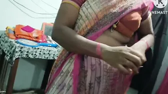 Telugu Aunty Caught Wearing Nothing Under Her Saree At Home