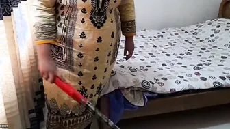 Naughty Stepson Fucking Aunty While She Cleans His Messy Room