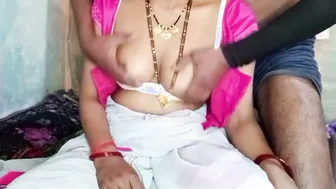Busty Aunty Squeezing Her Tits While Stroking Her Young Lover
