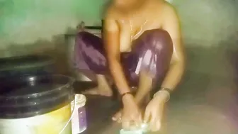 Village Aunty Caught Bathing Alone Behind Closed Doors At Home