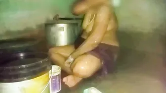 Village Aunty Caught Bathing Alone Behind Closed Doors At Home