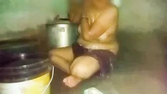 Village Aunty Caught Bathing Alone Behind Closed Doors At Home