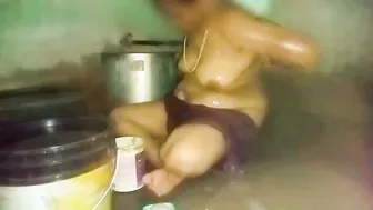 Village Aunty Caught Bathing Alone Behind Closed Doors At Home