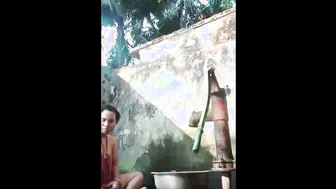 Village Aunty Bathing Outdoors Showing Off Her Natural Saggy Tits