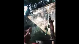 Village Aunty Bathing Outdoors Showing Off Her Natural Saggy Tits