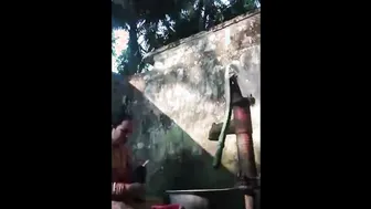 Village Aunty Bathing Outdoors Showing Off Her Natural Saggy Tits