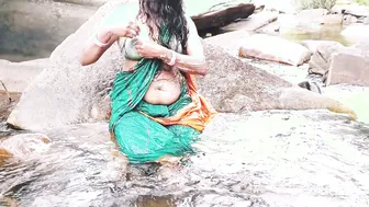 Telugu Aunty Bathing Naked At Waterfall Talking So Dirty