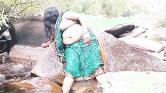 Telugu Aunty Bathing Naked At Waterfall Talking So Dirty