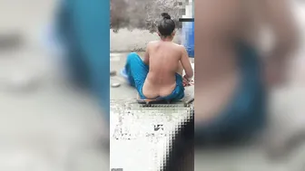 Watching Village Aunty Bathing Naked Outside Catching Her Wet