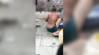 Watching Village Aunty Bathing Naked Outside Catching Her Wet