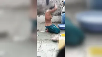 Watching Village Aunty Bathing Naked Outside Catching Her Wet