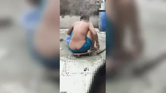 Watching Village Aunty Bathing Naked Outside Catching Her Wet