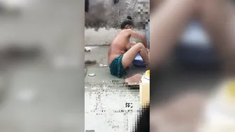 Watching Village Aunty Bathing Naked Outside Catching Her Wet
