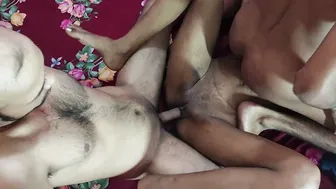 Two Guys Roughly Pounding Her Tight Pussy In Threesome At Home